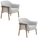 Ver imagem 1 de Kit 02 Poltronas Luna Base Madeira Bouclé Cinza Claro - Nexta Casa