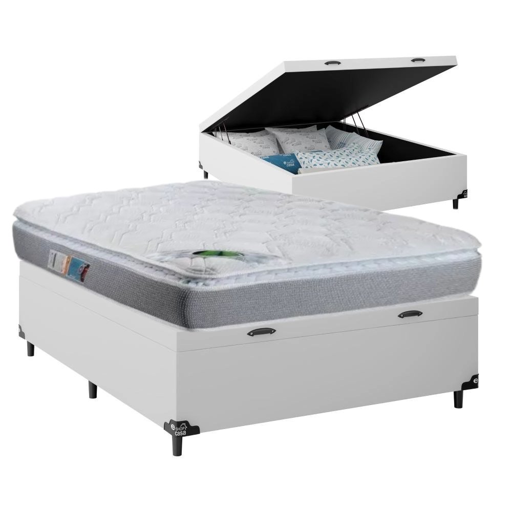 Colchão Casal Masterpocket One Side Luckspuma Maxi Life + Cama Box com Baú Casal 138x188:branco - 1