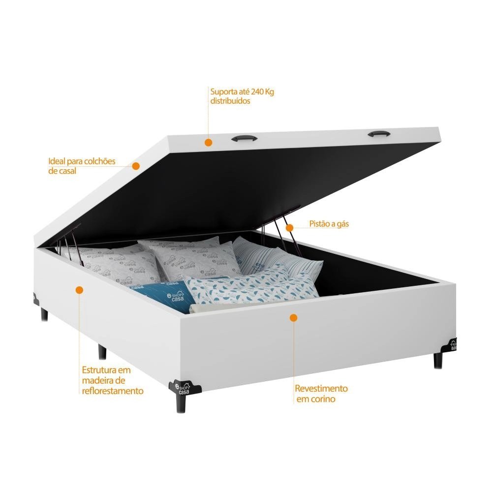 Colchão Casal Masterpocket One Side Luckspuma Maxi Life + Cama Box com Baú Casal 138x188:branco - 3