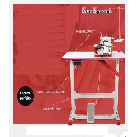 Overloque Gn1 Semi Industrial Sun Special Vermelha com Mesa