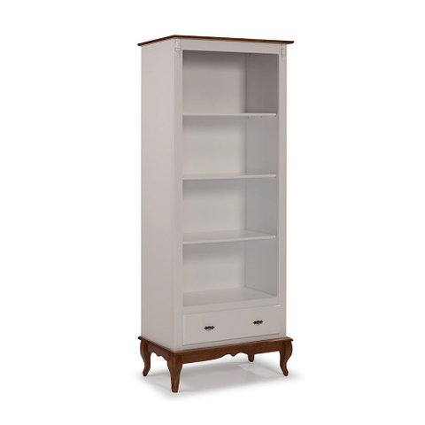 Estante para Livros 3 Prateleiras 1 Gaveta Pés Luis Xv 60201 Linz Móveis - Off White/imbuia