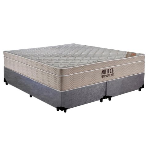 Cama Box Casal Suede Bipartido + Colchão Ortobom Airtech Molas Ensacadas 138x188x65 Cor:cinza