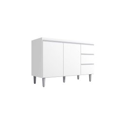 Balcão Gabinete Branco para Pia Andreia sem Tampo 120cm 2 Portas 3 Gavetas - Ajl Móveis Balcão Gabin - 1