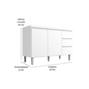 Ver imagem 2 de Balcão Gabinete Branco para Pia Andreia sem Tampo 120cm 2 Portas 3 Gavetas - Ajl Móveis Balcão Gabin