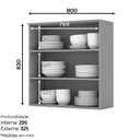 Ver imagem 2 de Armário Aéreo 80cm com Vidro 2 Portas Americana Henn - Cinza