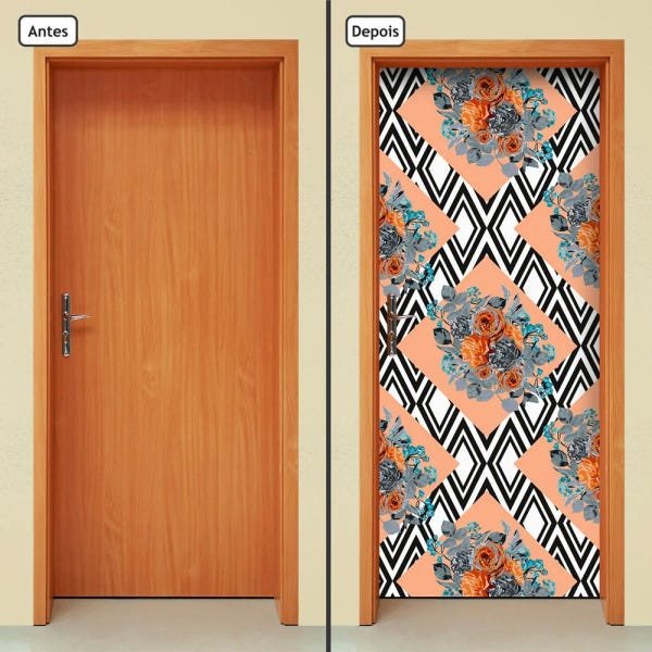 Adesivo Decorativo de Porta - Flores - 1386cnpt - 1