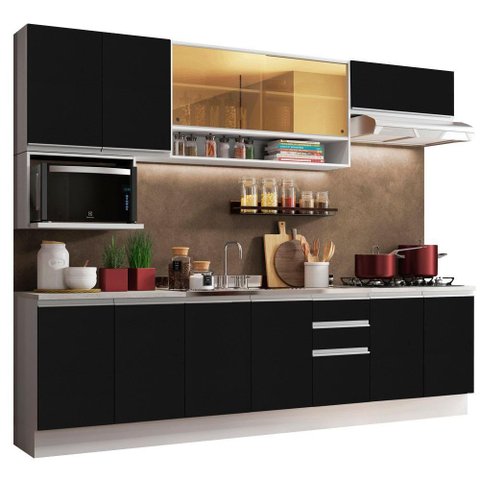 Armário de Cozinha Completa 280cm Branco/Preto Genova Madesa 04