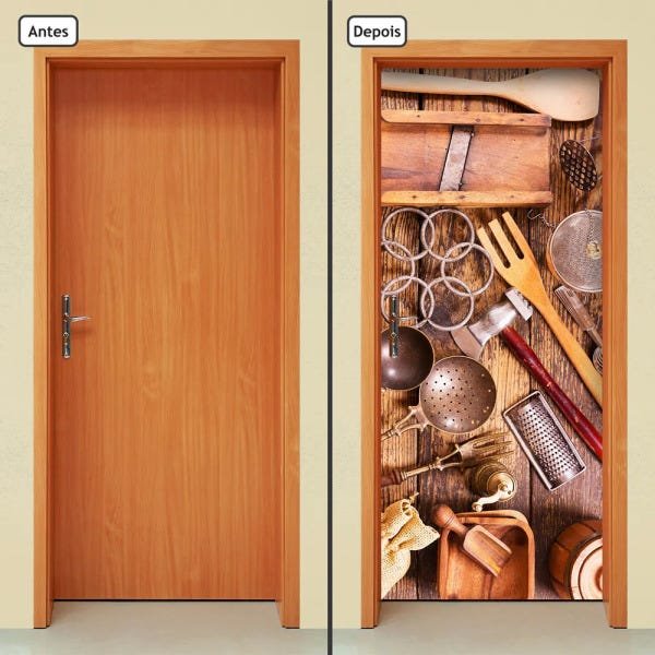 Adesivo Decorativo de Porta - Utensílios de Cozinha - 1328cnpt - 1