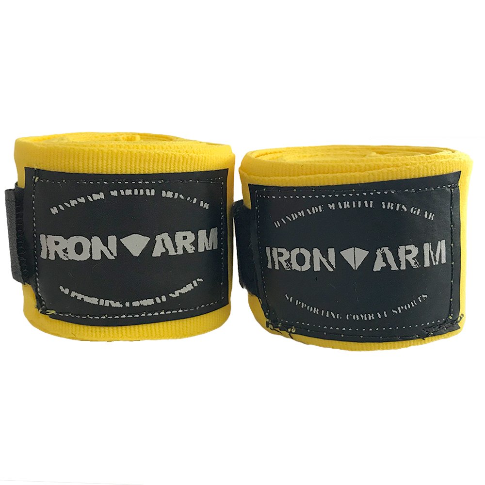 Kit Luva de Boxe Iron Arm Premium Café Fecho de Contato + Bandagem Amarela 3m + Protetor Bucal - 9
