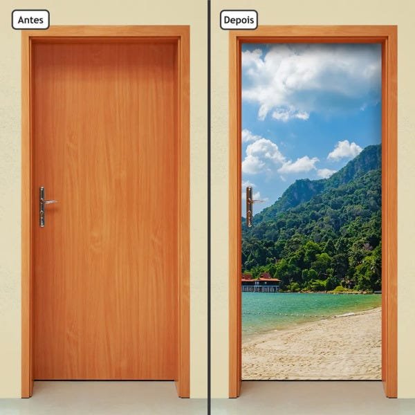 Adesivo Decorativo de Porta - Montanha - Praia - 1620cnpt - 1