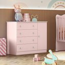 Ver mais imagens de Cômoda Sapateira Infantil 1 Porta 4 Gavetas Doce Mel Rosa