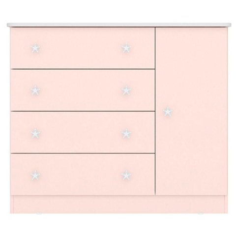 Cômoda Sapateira Infantil 1 Porta 4 Gavetas Doce Mel Rosa