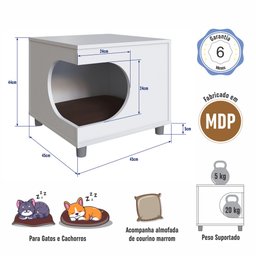 Mesa de Cabeceira Casinha para Pet 45cm com Almofada Branco Pet003 Completa Móveis - 8