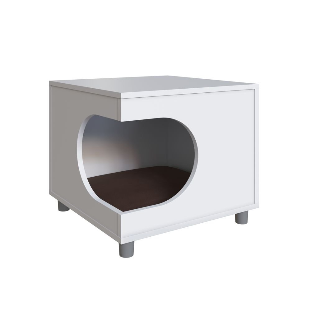Mesa de Cabeceira Casinha para PET 45cm com Almofada PET003 Completa Móveis - Branco - 4