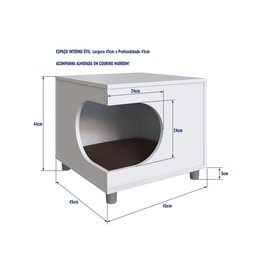 Mesa de Cabeceira Casinha para Pet 45cm com Almofada Branco Pet003 Completa Móveis - 2
