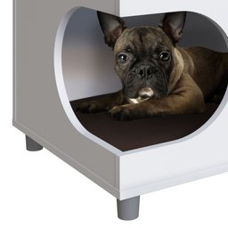 Mesa de Cabeceira Casinha para Pet 45cm com Almofada Branco Pet003 Completa Móveis - 3