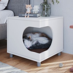 Mesa de Cabeceira Casinha para Pet 45cm com Almofada Branco Pet003 Completa Móveis