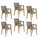 Ver imagem 1 de Kit 6 Cadeiras com Braço para Sala de Jantar Pés Madeira Maciça Flora Cinza/Cinamomo/Linho Prata