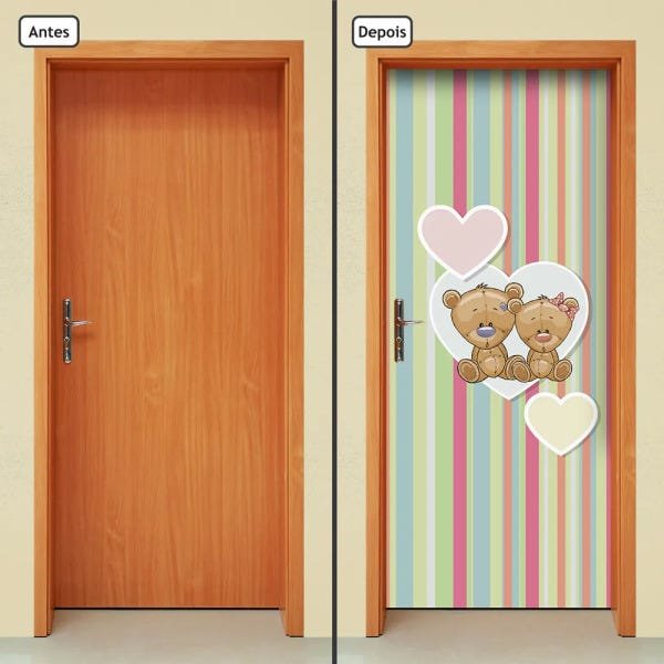 Adesivo Decorativo de Porta - Ursinhos - Infantil - 277cnpt - 1