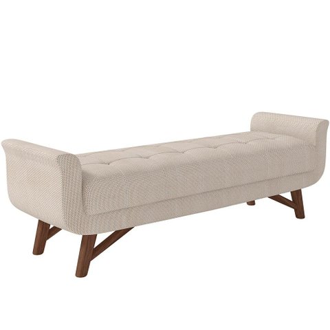 Puff Recamier Decorativo com Pés em Madeira 140 cm Itália P05 Linho Creme - Lyam Decor