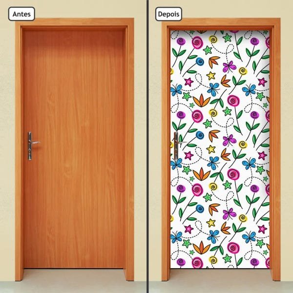 Adesivo Decorativo de Porta - Flores - 1790cnpt - 1