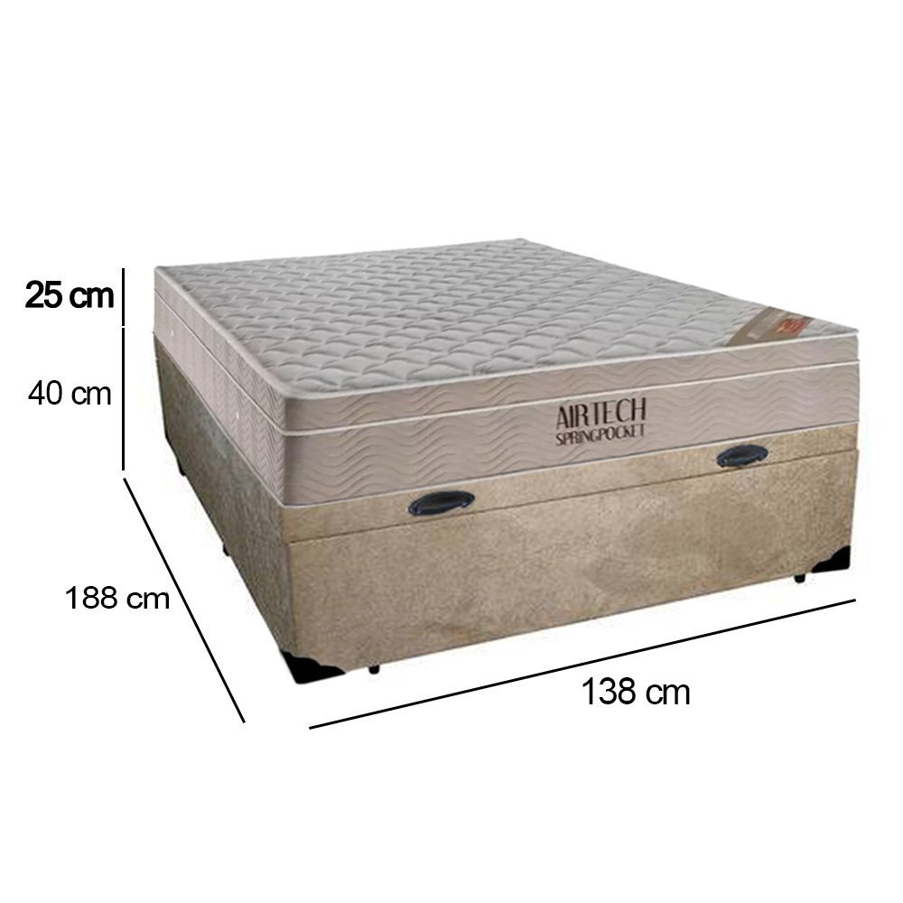 Cama Box Baú Casal Suede + Colchão Ortobom Airtech Molas Ensacadas 138x188x65 Bege - 3