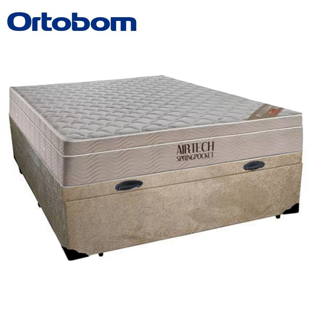 Cama Box Baú Casal Suede + Colchão Ortobom Airtech Molas Ensacadas 138x188x65 Bege - 5