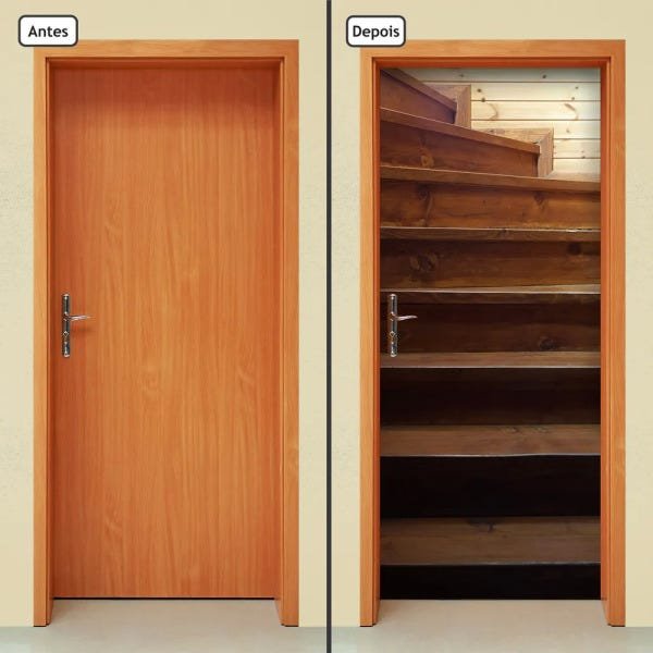 Adesivo Decorativo de Porta - Escada de Madeira - 557cnpt - 1