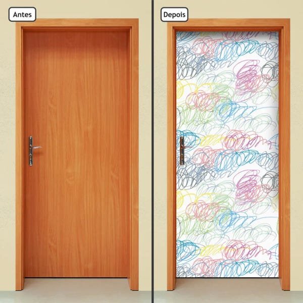 Adesivo Decorativo de Porta - Rabiscos - 521cnpt - 1