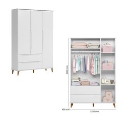 Jogo de Quarto para Bebê Lunna Retrô Guarda Roupa, Cômoda e Berço - Peternella Móveis - 2