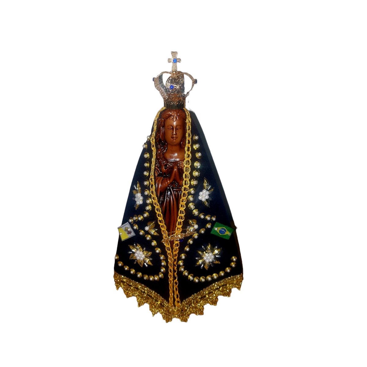 Imagem N. Sra. Aparecida 15cm Completa Facsimile Marrom - 6