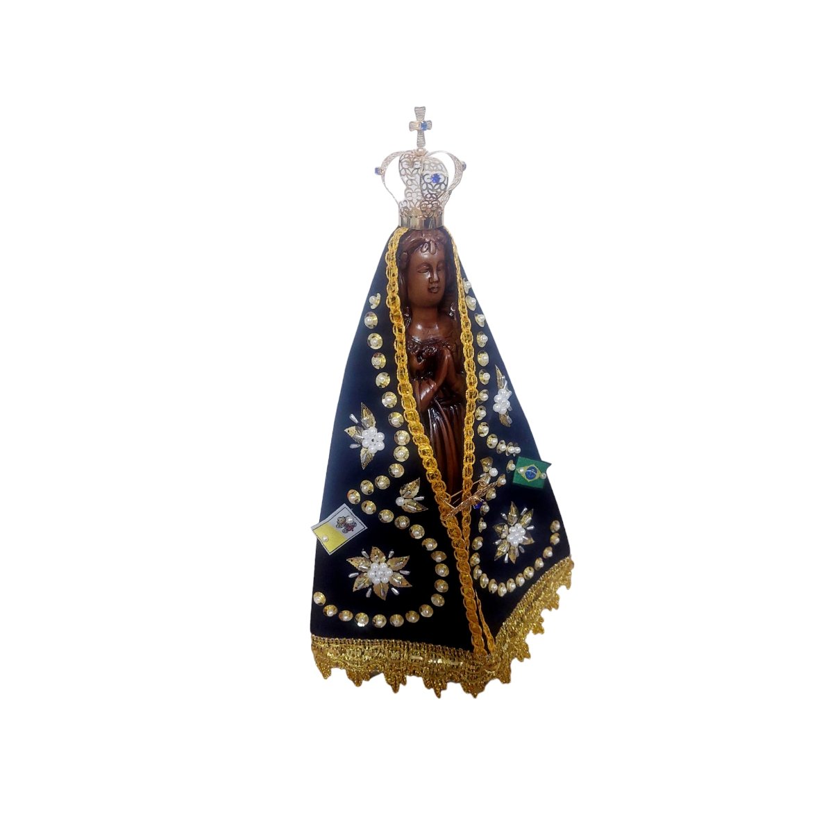 Imagem N. Sra. Aparecida 15cm Completa Facsimile Marrom - 2