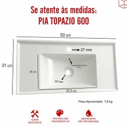 Kit Lavatório Pia Topazio 60cm com Gabinete Suspenso Preto Instala Fácil - Quanta - 8