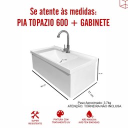 Kit Lavatório Pia Topazio 60cm com Gabinete Suspenso Preto Instala Fácil - Quanta - 7