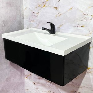 Kit Lavatório Pia Topazio 60cm com Gabinete Suspenso Preto Instala Fácil - Quanta