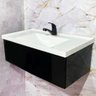 Kit Lavatório Pia Topazio 60cm com Gabinete Suspenso Preto Instala Fácil - Quanta - 1