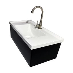 Kit Lavatório Pia Topazio 60cm com Gabinete Suspenso Preto Instala Fácil - Quanta - 4