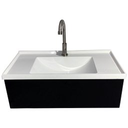 Kit Lavatório Pia Topazio 60cm com Gabinete Suspenso Preto Instala Fácil - Quanta - 3
