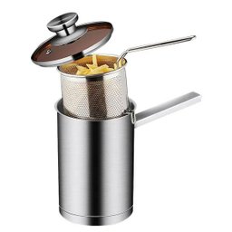 Panela de Fritadeira de Aço Inoxidável com Cesta e Tampa Aço - 1