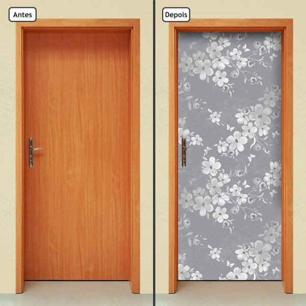 Adesivo Decorativo de Porta - Flores - 1427cnpt - 1