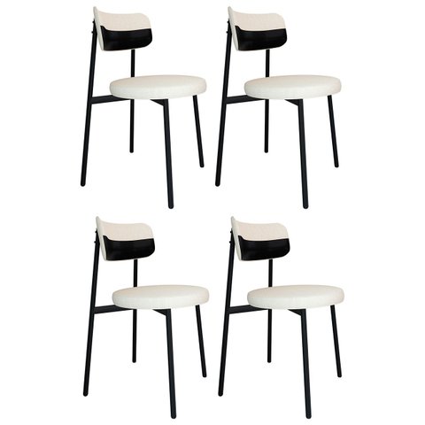 Cadeira de Jantar Estofada Kit 4 Nyka M25 Linho Palha/preto - Mpozenato