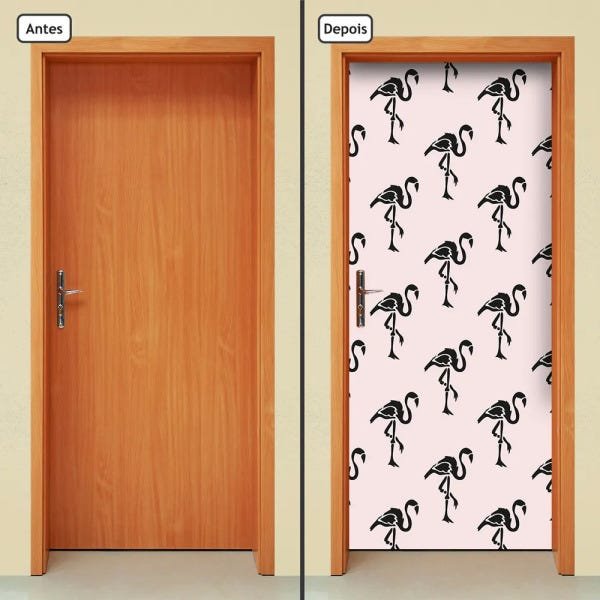 Adesivo Decorativo de Porta - Flamingos - 1629cnpt - 1