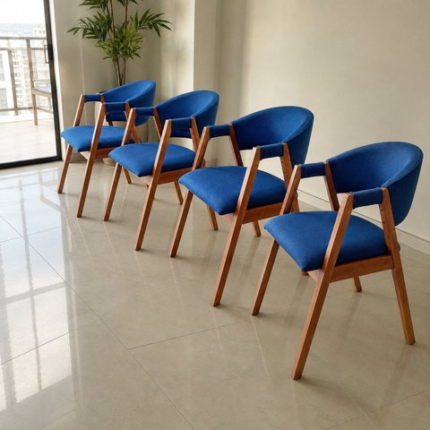 Conjunto 4 Poltronas Linho Azul Marinho Design Contemporâneo