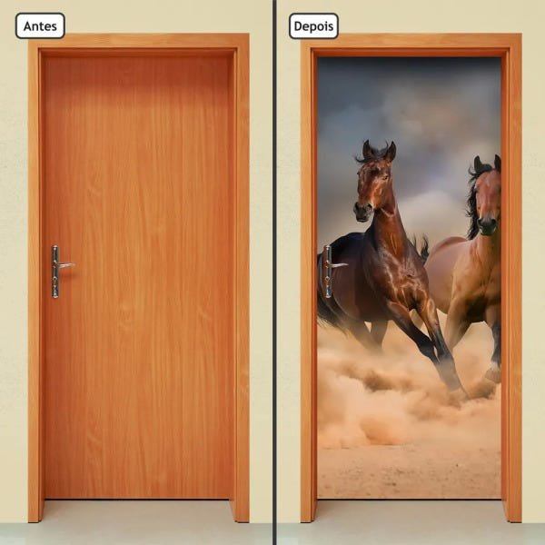 Adesivo Decorativo de Porta - Cavalos - 1163cnpt - 1