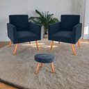 Ver imagem 1 de Conjunto Poltronas e Puff Iara Veludo Azul