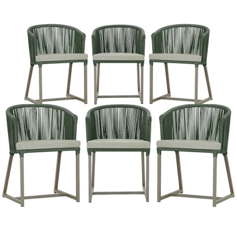 6 Cadeiras de Jantar Área Noronha em Alumínio com Pintura Fendi Corda Náutica E3 Trama Original