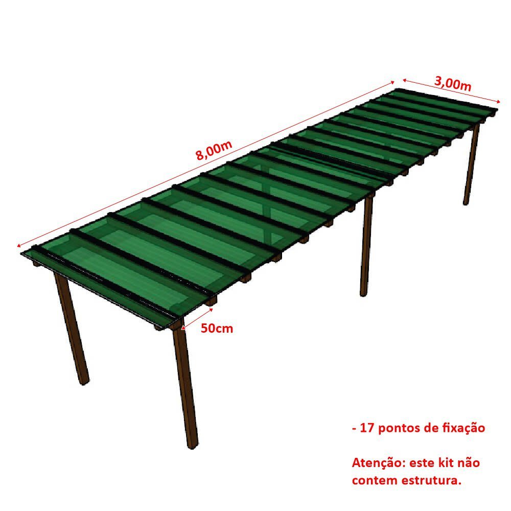 Ver imagem 2 de Cobertura Policarbonato Alveolar 8,00m x 3,00m Verde 4mm