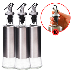Kit 10 Galheteiro Azeite Vinagre 300ml Vidro Aço Inox com Dosador