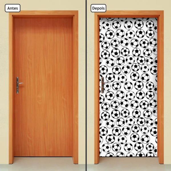 Adesivo Decorativo de Porta - Bolas de Futebol - 856cnpt - 1