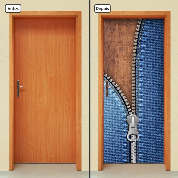 Adesivo Decorativo de Porta - Zíper - Jeans - 046cnpt - 1